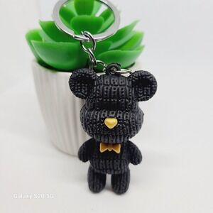 Black Bear Keychain with Bow Tie‎ Purse Charm Backpack Accessories